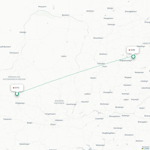 Mapa lotu bezpośredniego Guyuan – Shijiazhuang