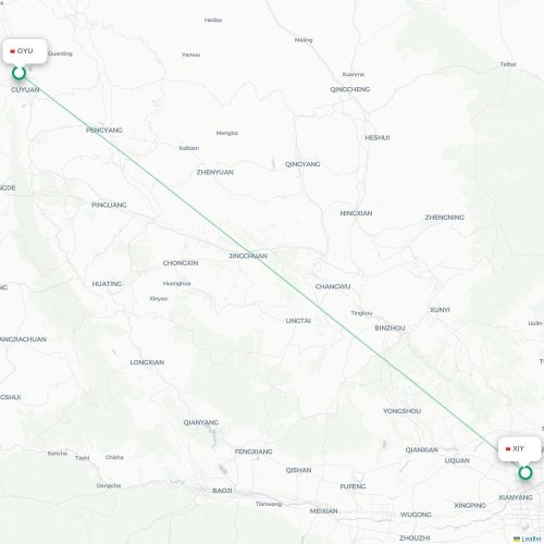 Mapa lotu bezpośredniego Guyuan – Xi'an