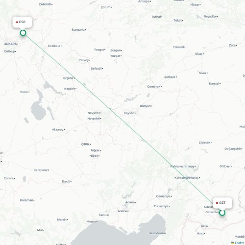 Mapa de vuelo directo Gaziantep - Angora