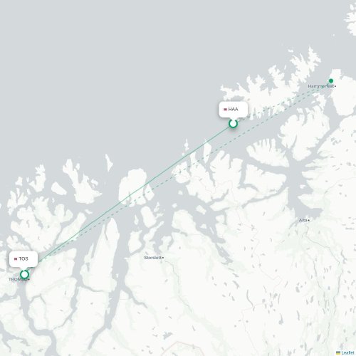 Mapa de vuelo directo Hasvik - Tromso
