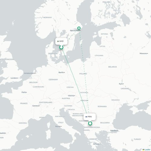 Halmstad - Pristina kaart van rechtstreekse vlucht