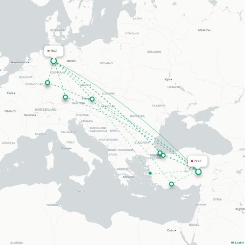 Mapa de vuelo directo Hannover - Kayseri