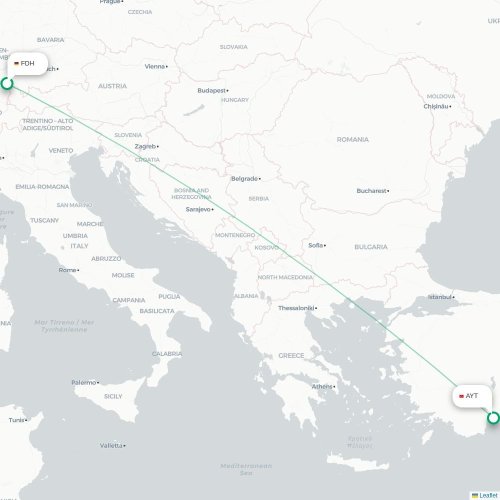 Mapa de vuelo directo Hannover - Antalya