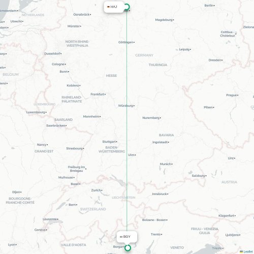 Hannover - Bergamo kaart van rechtstreekse vlucht