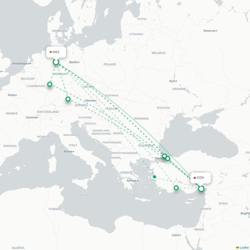 Mapa de vuelo directo Hannover - Tarso