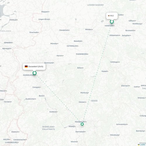 Mapa de vuelo directo Hannover - Düsseldorf