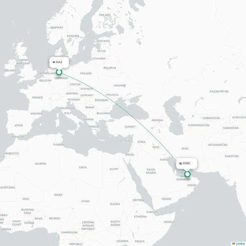 Mapa lotu bezpośredniego Hanower – Dubaj