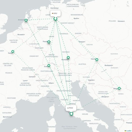 Hannover - Rome kaart van rechtstreekse vlucht