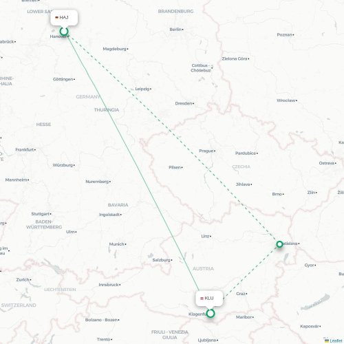 Mapa lotu bezpośredniego Hanower – Klagenfurt