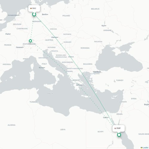 Mapa lotu bezpośredniego Hanower – Marsa Alam