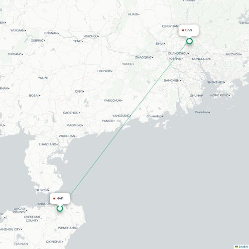 Mapa de vuelo directo Haikou - Cantón