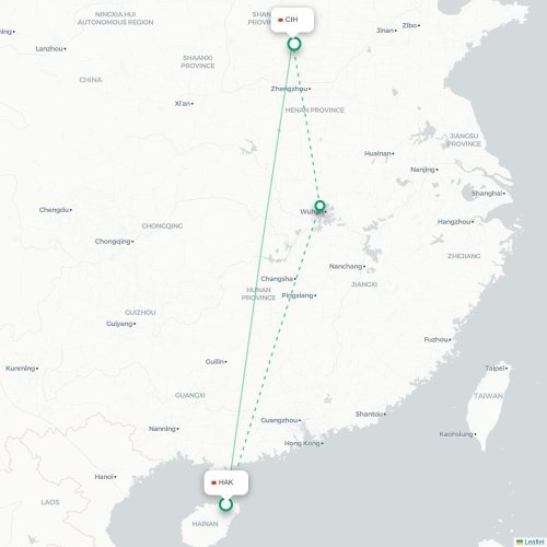 Mapa lotu bezpośredniego Haikou – Changzhi