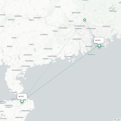 Mapa lotu bezpośredniego Haikou – Hongkong