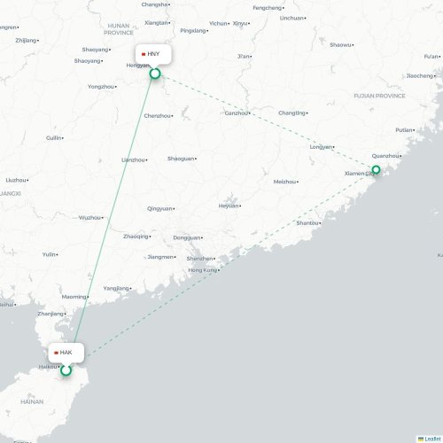 Mapa lotu bezpośredniego Haikou – Hengyang
