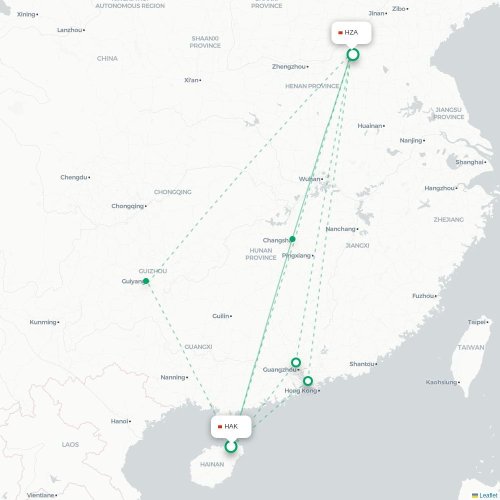 Mapa lotu bezpośredniego Haikou – Heze
