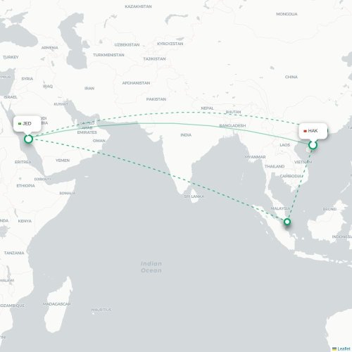 Mapa lotu bezpośredniego Haikou – Dżudda