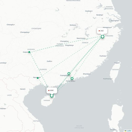 Mapa de vuelo directo Haikou - Quzhou