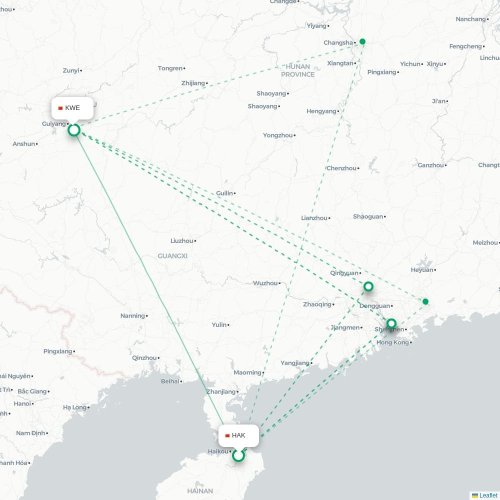 Mapa lotu bezpośredniego Haikou – Guiyang