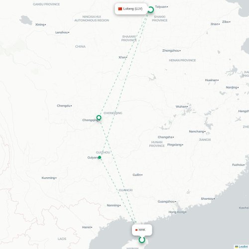 Mapa lotu bezpośredniego Haikou – Lüliang