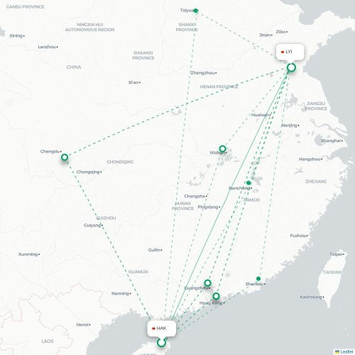 Mapa lotu bezpośredniego Haikou – Linyi