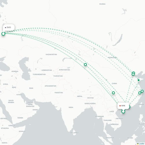 Mapa lotu bezpośredniego Haikou – Moskwa