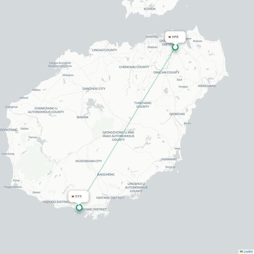 Mapa lotu bezpośredniego Haikou – Sanya