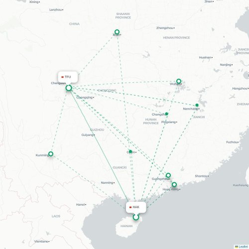 Mapa lotu bezpośredniego Haikou – Chengdu