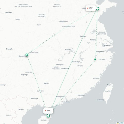 Mapa lotu bezpośredniego Haikou – Weifang