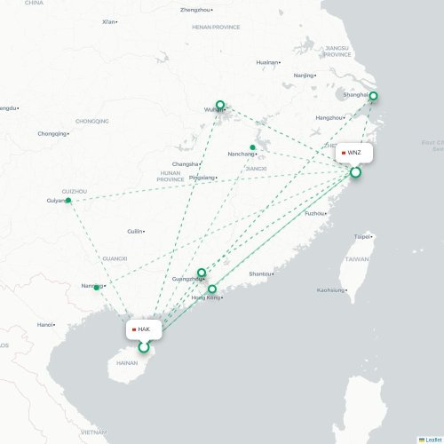 Mapa lotu bezpośredniego Haikou – Wenzhou