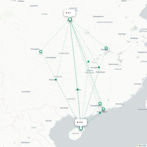 Mapa lotu bezpośredniego Haikou – Xi'an