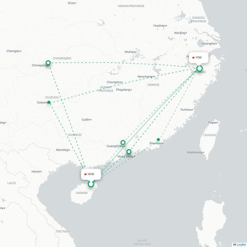 Mapa lotu bezpośredniego Haikou – Jinhua