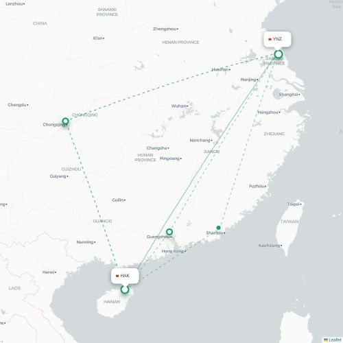 Mapa lotu bezpośredniego Haikou – Yancheng