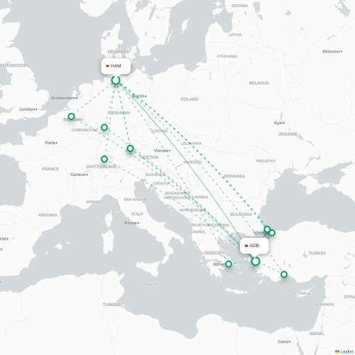 Mapa de vuelo directo Hamburgo - Esmirna