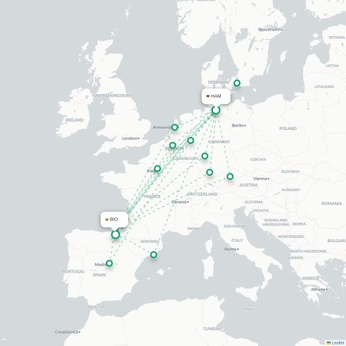 Mapa de vuelo directo Hamburgo - Bilbao
