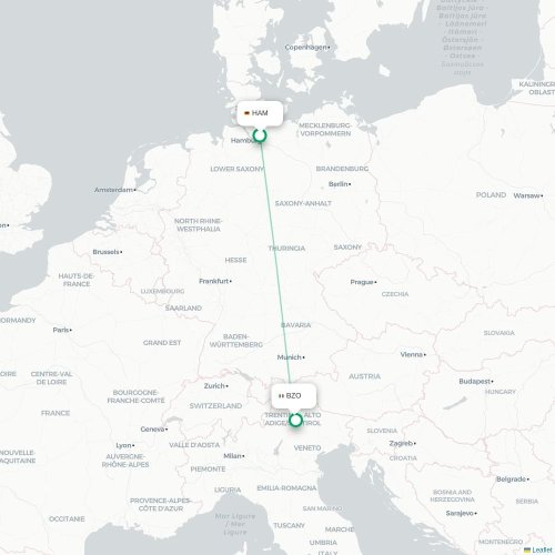 Mapa de vuelo directo Hamburgo - Bolzano