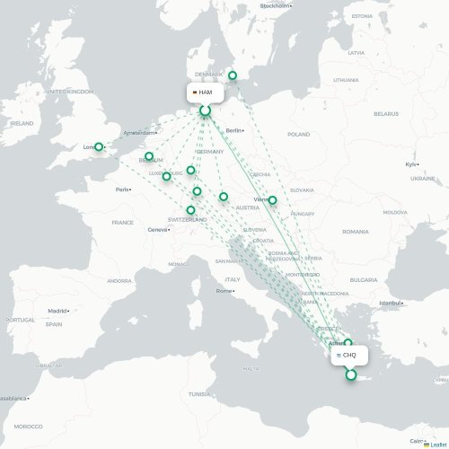 Mapa de vuelo directo Hamburgo - La Canea