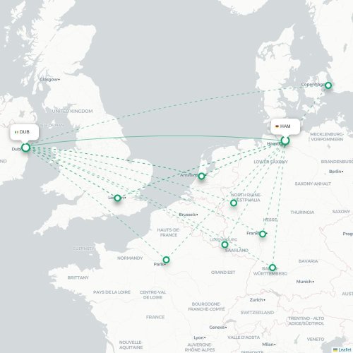 Mapa lotu bezpośredniego Hamburg – Dublin