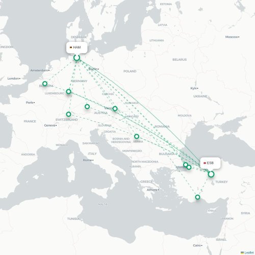 Mapa de vuelo directo Hamburgo - Angora