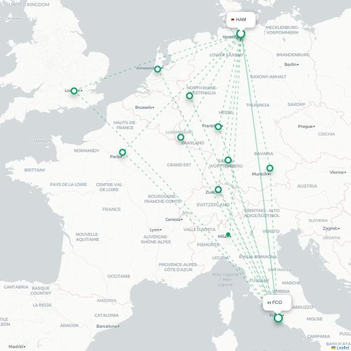 Mapa lotu bezpośredniego Hamburg – Rzym