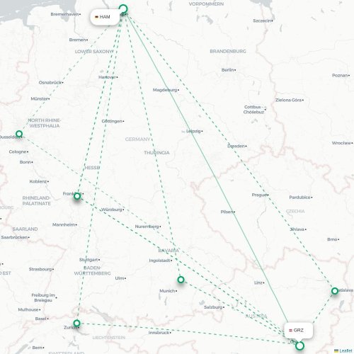 Mapa lotu bezpośredniego Hamburg – Graz