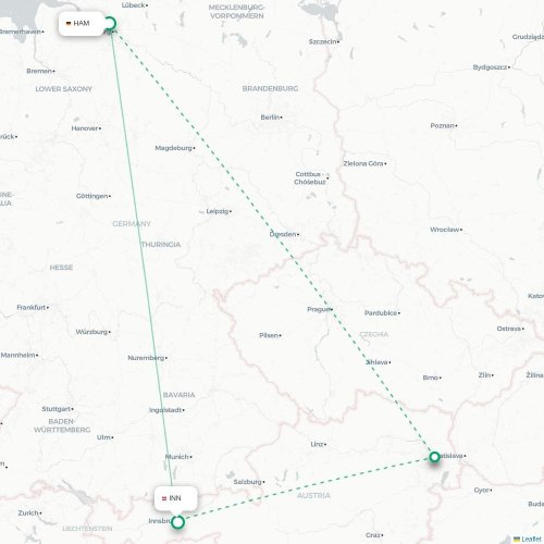 Mapa lotu bezpośredniego Hamburg – Innsbruck
