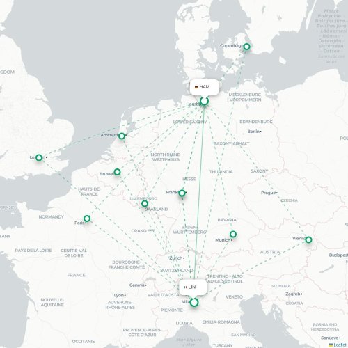 Hamburg - Milano karta över direktflyg