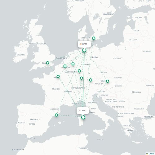 Mapa lotu bezpośredniego Hamburg – Olbia