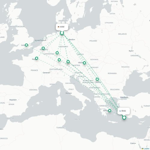 Mapa de vuelo directo Hamburgo - Rodas