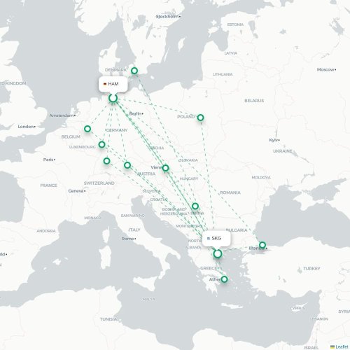 Mapa de vuelo directo Hamburgo - Salónica