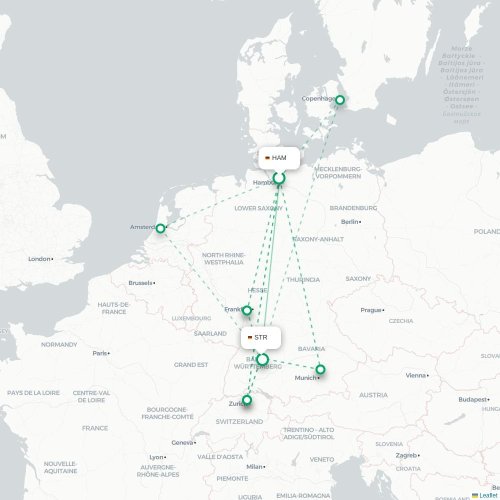 Mapa lotu bezpośredniego Hamburg – Stuttgart