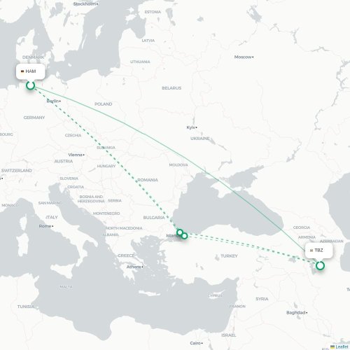 Mapa lotu bezpośredniego Hamburg – Tabriz