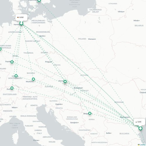 Mapa lotu bezpośredniego Hamburg – Warna