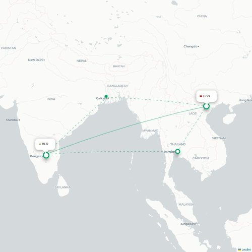 Mapa lotu bezpośredniego Hanoi – Bangalore