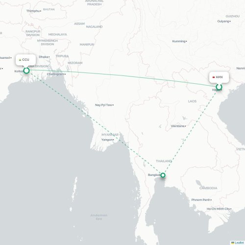 Mapa lotu bezpośredniego Hanoi – Kalkuta
